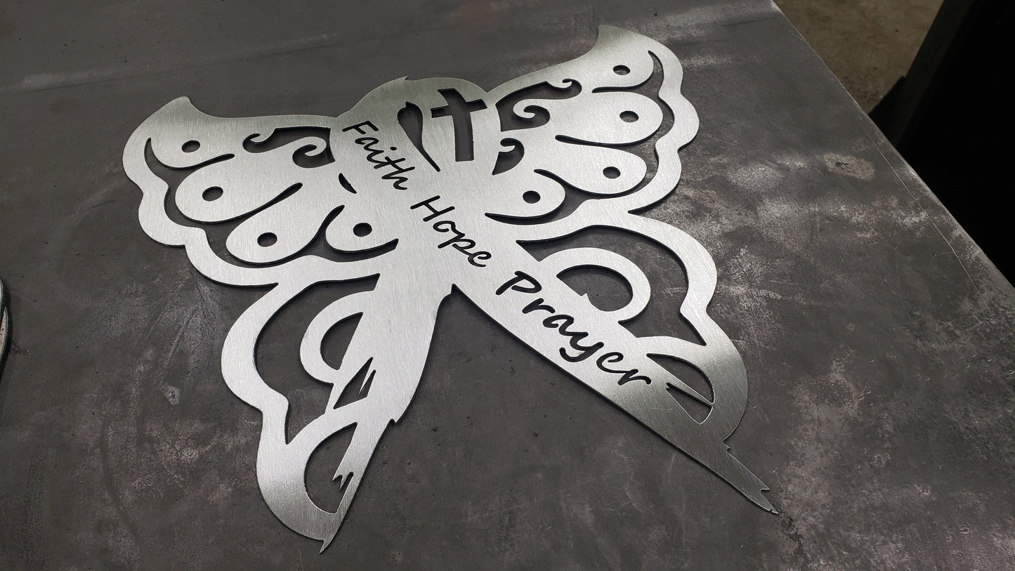 Faith Hope Prayer (Butterfly) - Metal Sign