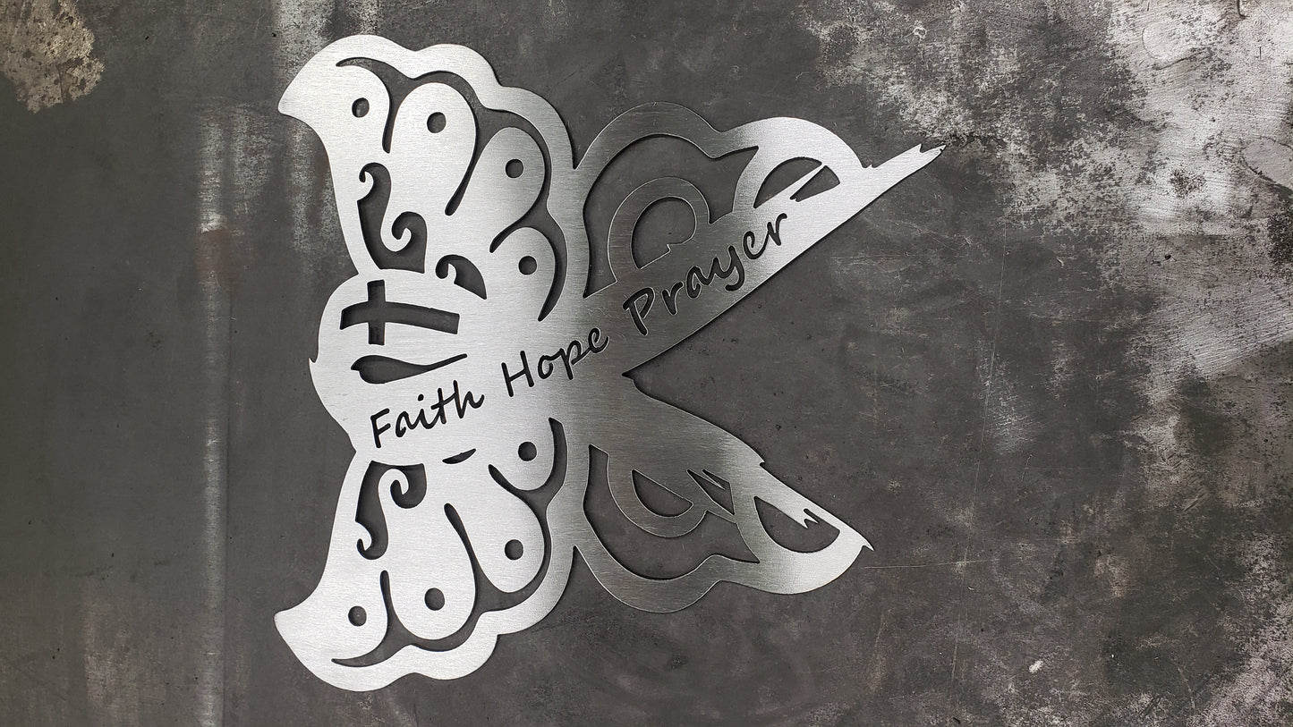 Faith Hope Prayer (Butterfly) - Metal Sign